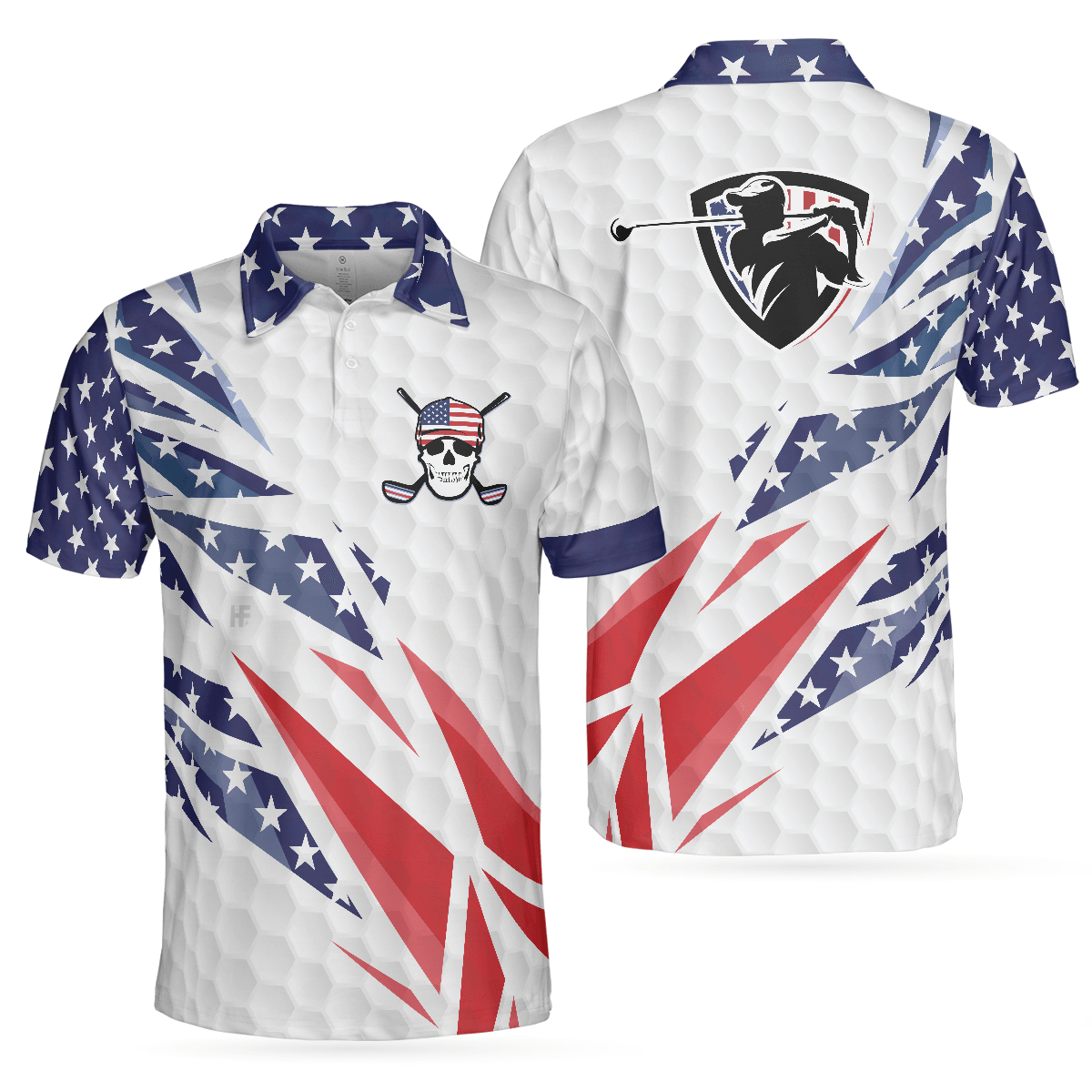 Men Golf Polo Shirt - Golf Texture Swing, Fierce American Flag Men Golf Polo Shirt - Perfect Polo Shirt For Men, Golfers - Amzanimalsgift