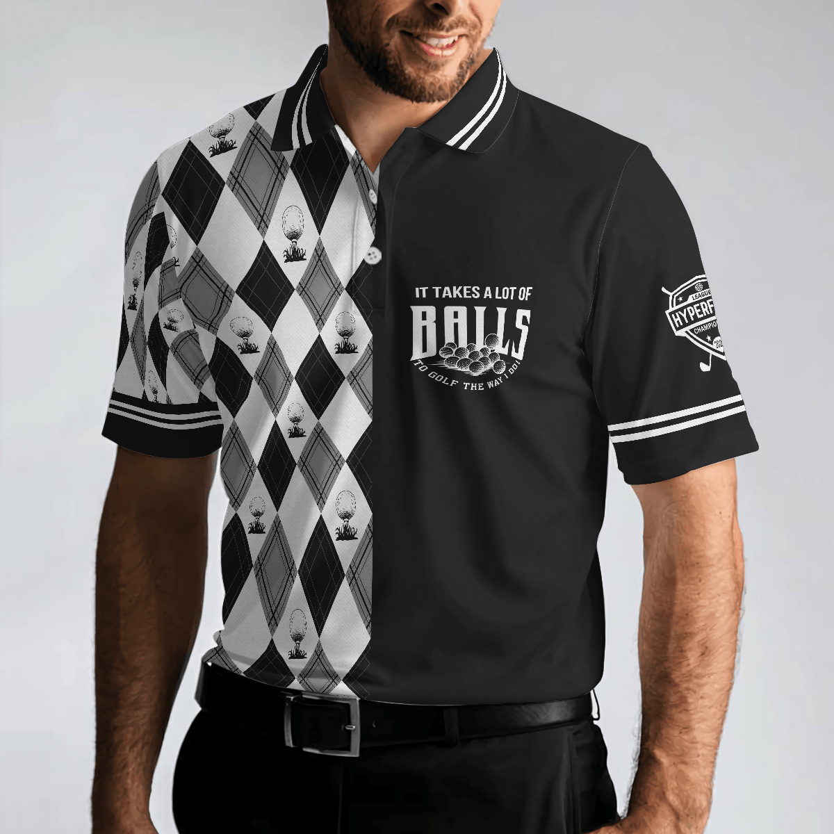 Men Golf Polo Shirt - Golf The Way I Do Men Polo Shirt, Black And White Argyle Pattern Polo Shirt, Best Golf Shirt For Men, Best Gift For Golfers - Amzanimalsgift