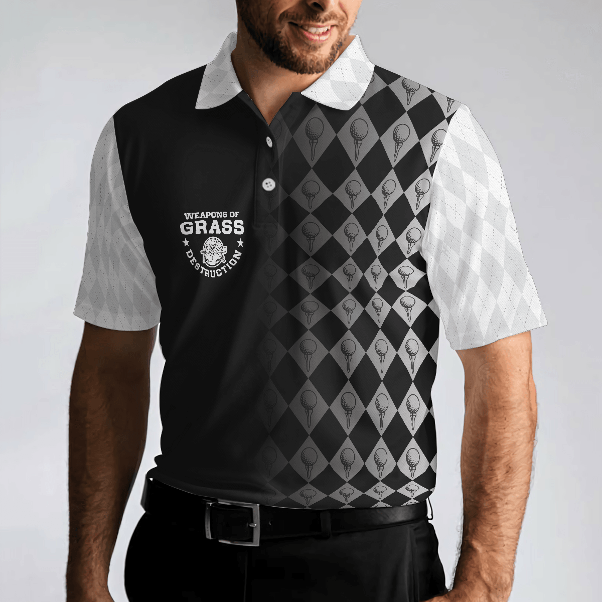 Men Golf Polo Shirt - Golf Weapons Of Grass Destruction Men Polo Shirt, Black And White Golf Shirt For Men, Best Gift For Men, Golfers - Amzanimalsgift