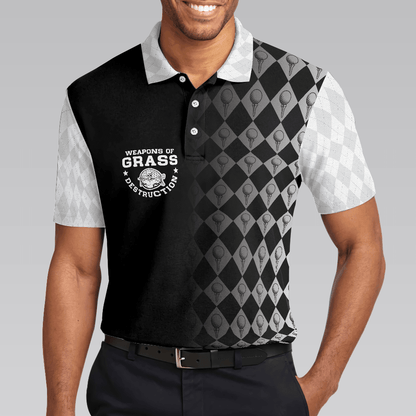 Men Golf Polo Shirt - Golf Weapons Of Grass Destruction Men Polo Shirt, Black And White Golf Shirt For Men, Best Gift For Men, Golfers - Amzanimalsgift