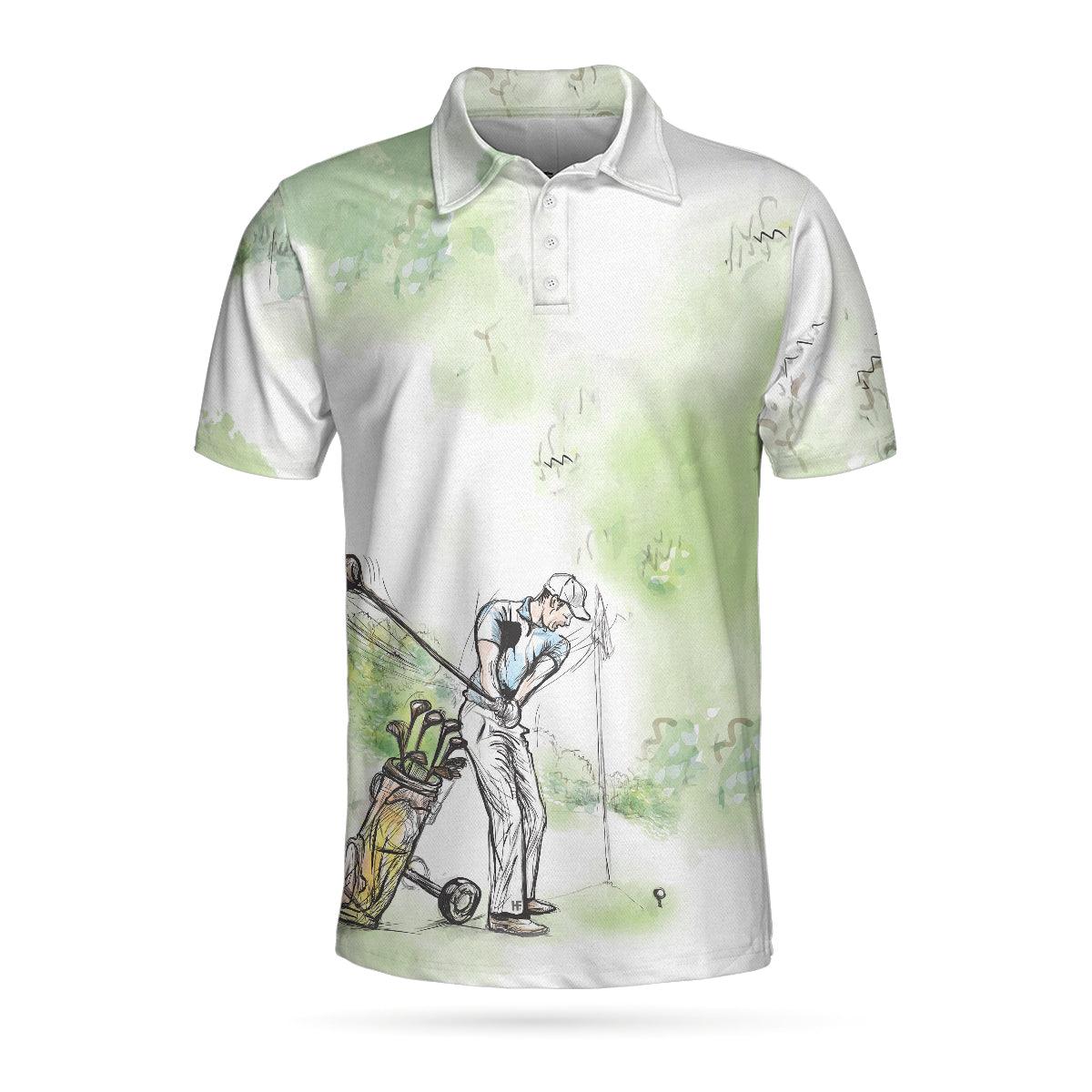 Men Golf Polo Shirt - Golfer Painting Men Polo Shirt, Green Tree Pattern Golfer Sketching Polo Shirt, Best Golf Shirt For Men, Golfers - Amzanimalsgift