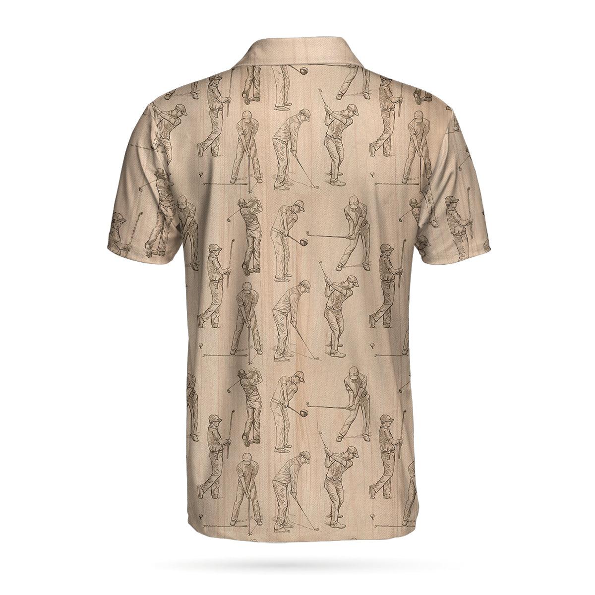 Men Golf Polo Shirt - Golfer Pencil Painting Men Polo Shirt, Golfer Sketching Pattern Polo Shirt, Best Golf Shirt For Men, Best Gift For Golfers - Amzanimalsgift