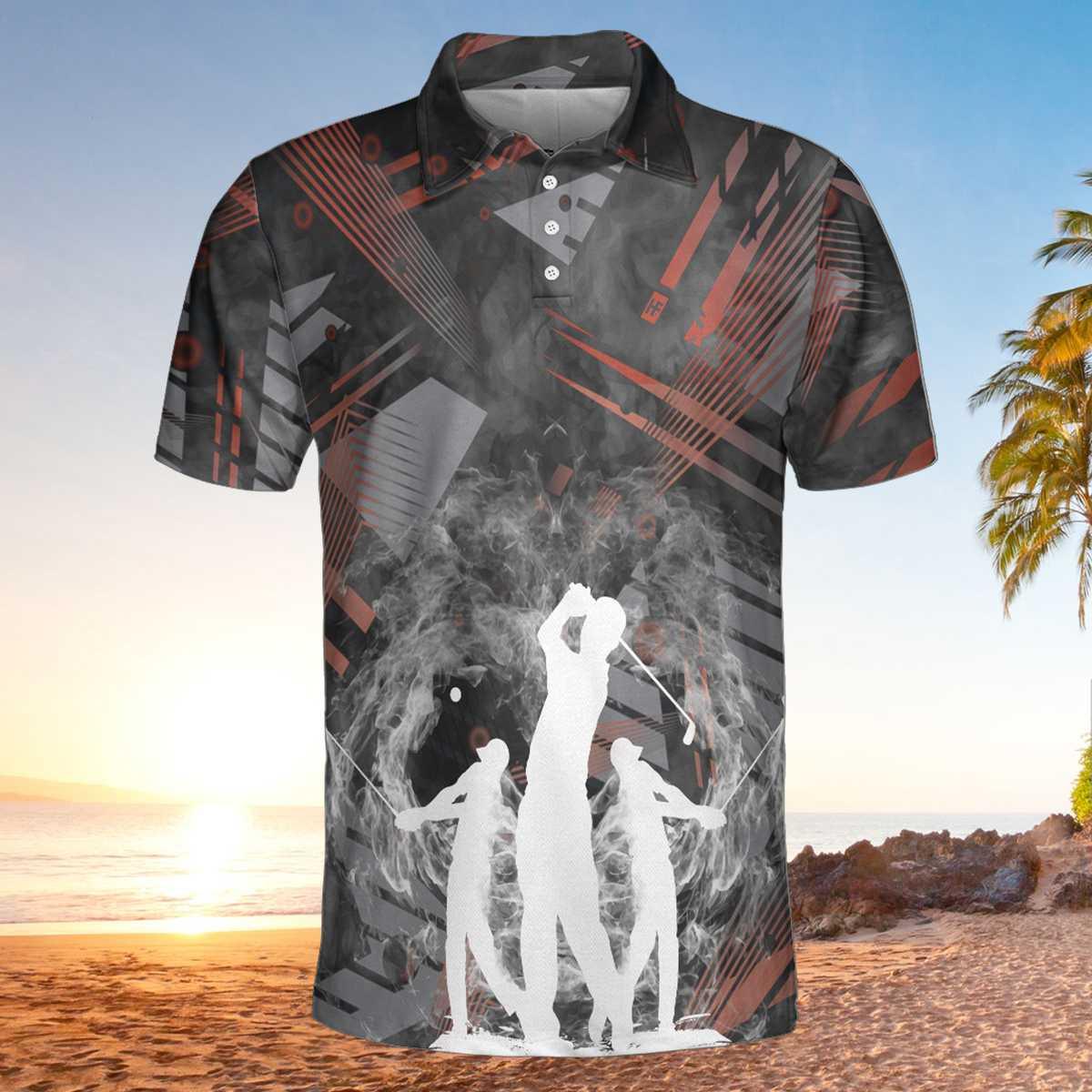 Men Golf Polo Shirt - Golfers On Art Pattern Men Polo Shirt, Smoke Digital Theme Polo Shirt, Best Golf Shirt For Men, Best Gift For Golfers - Amzanimalsgift