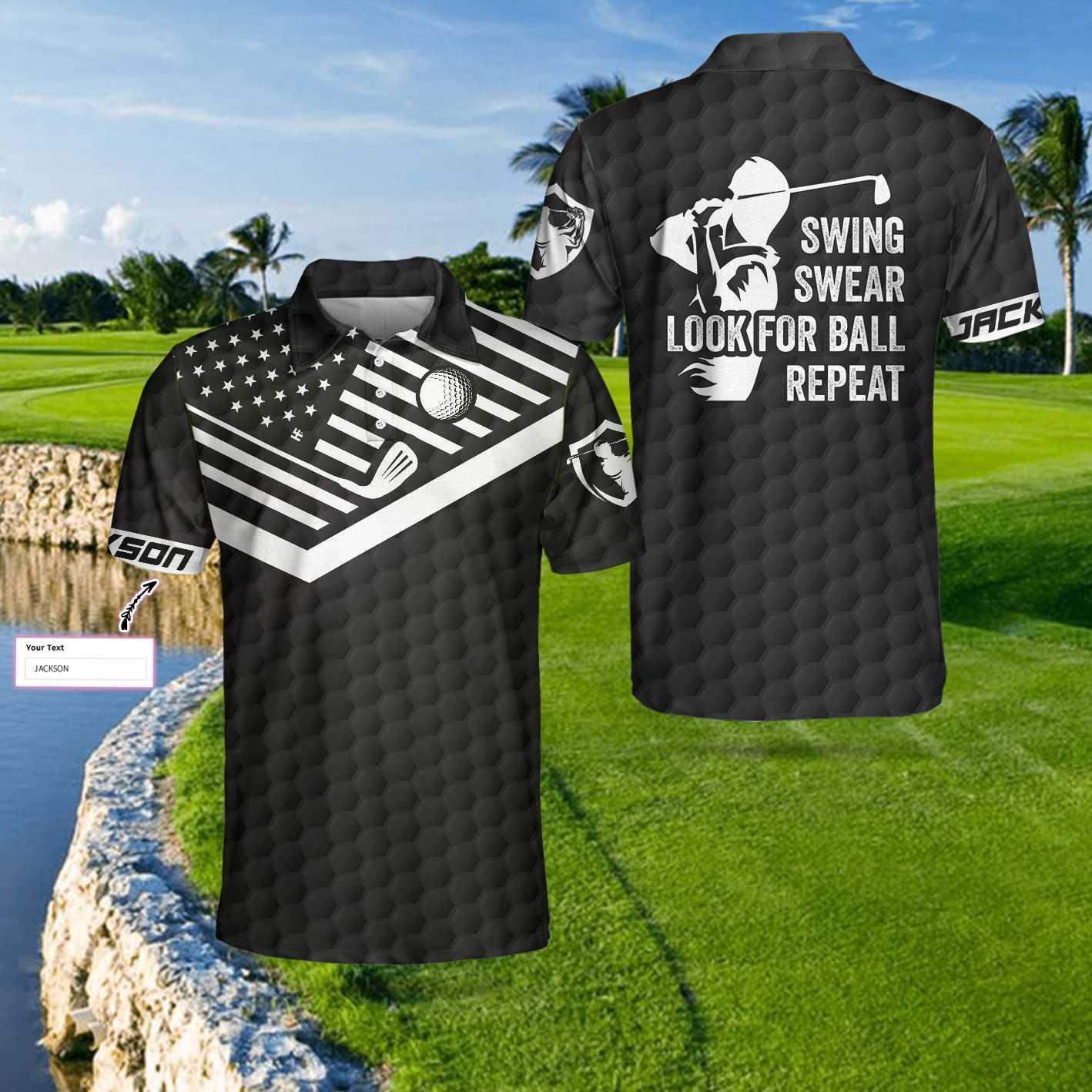 Men Golf Polo Shirt - Golfing Instructions Custom Men Polo Shirt, Personalized Black US Flag Polo Shirt, Cool Golf Shirt For Men, Golfers - Amzanimalsgift