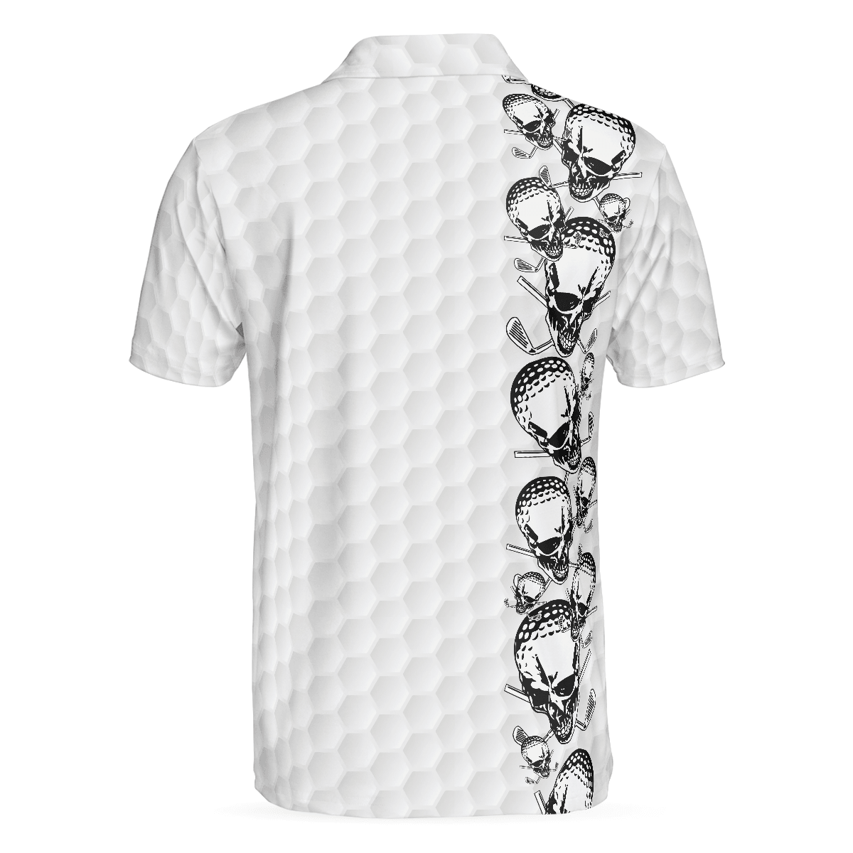 Men Golf Polo Shirt - Golfing Skull Golf Ball And Clubs, Golf Pattern Polo Shirt, Black And White Men Golf Polo Shirt - Perfect Polo Shirt For Men, Golfers - Amzanimalsgift