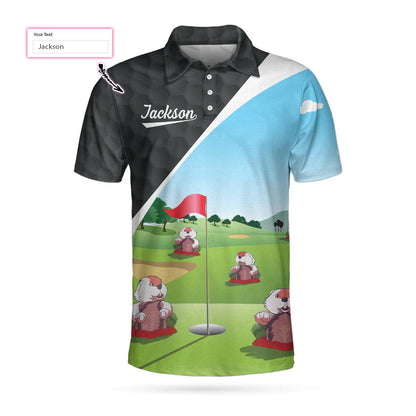 Men Golf Polo Shirt - Gopher My Mind Is On Golf Custom Men Polo Shirt, Personalized Golf Shirt For Men, Cool Gift For Golfers - Amzanimalsgift
