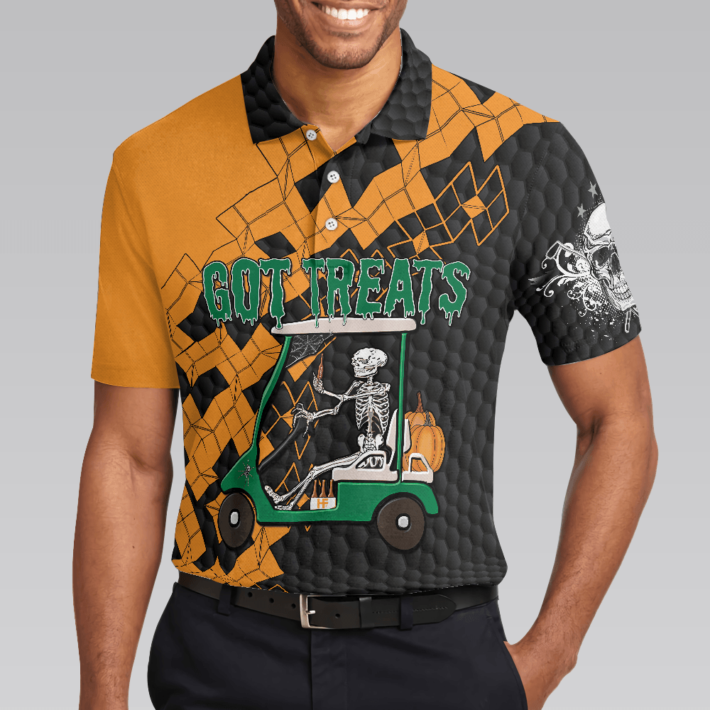Men Golf Polo Shirt - Got Golf And Got Treat Skull , Halloween Men Golf Polo Shirt - Perfect Polo Shirt For Men, Golfers - Amzanimalsgift