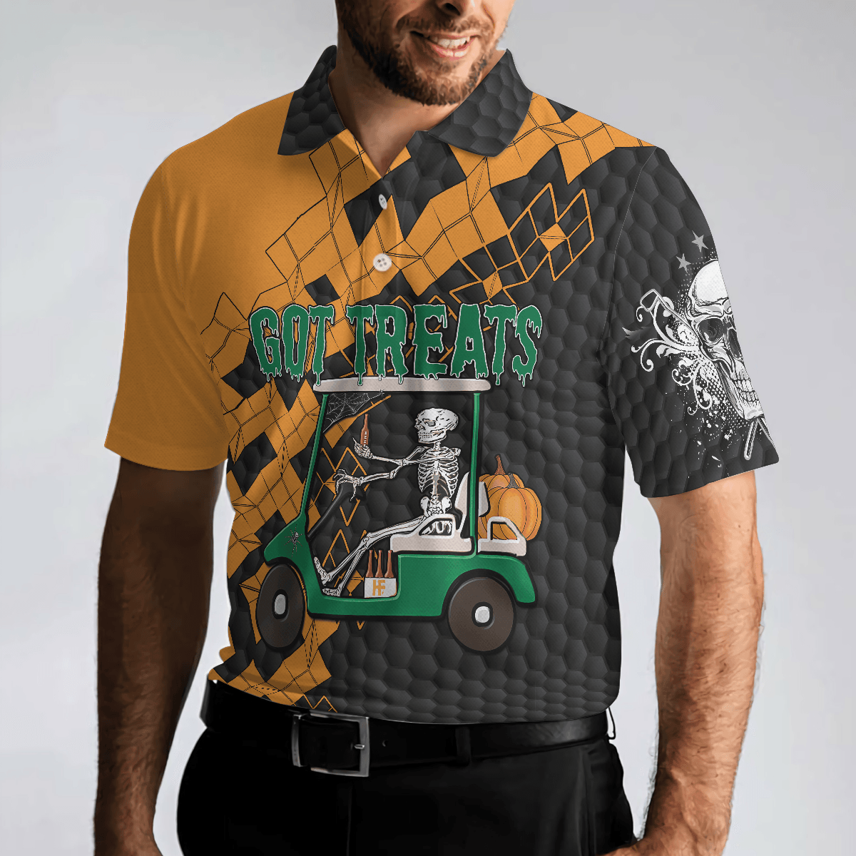 Men Golf Polo Shirt - Got Golf And Got Treat Skull , Halloween Men Golf Polo Shirt - Perfect Polo Shirt For Men, Golfers - Amzanimalsgift