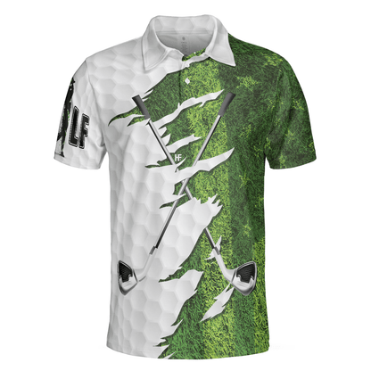 Men Golf Polo Shirt - Green American Flag Men Polo Shirt, Golf Ripped Clubs & Course American Golfer Polo Shirt, Patriotic Golf Shirt For Men - Amzanimalsgift