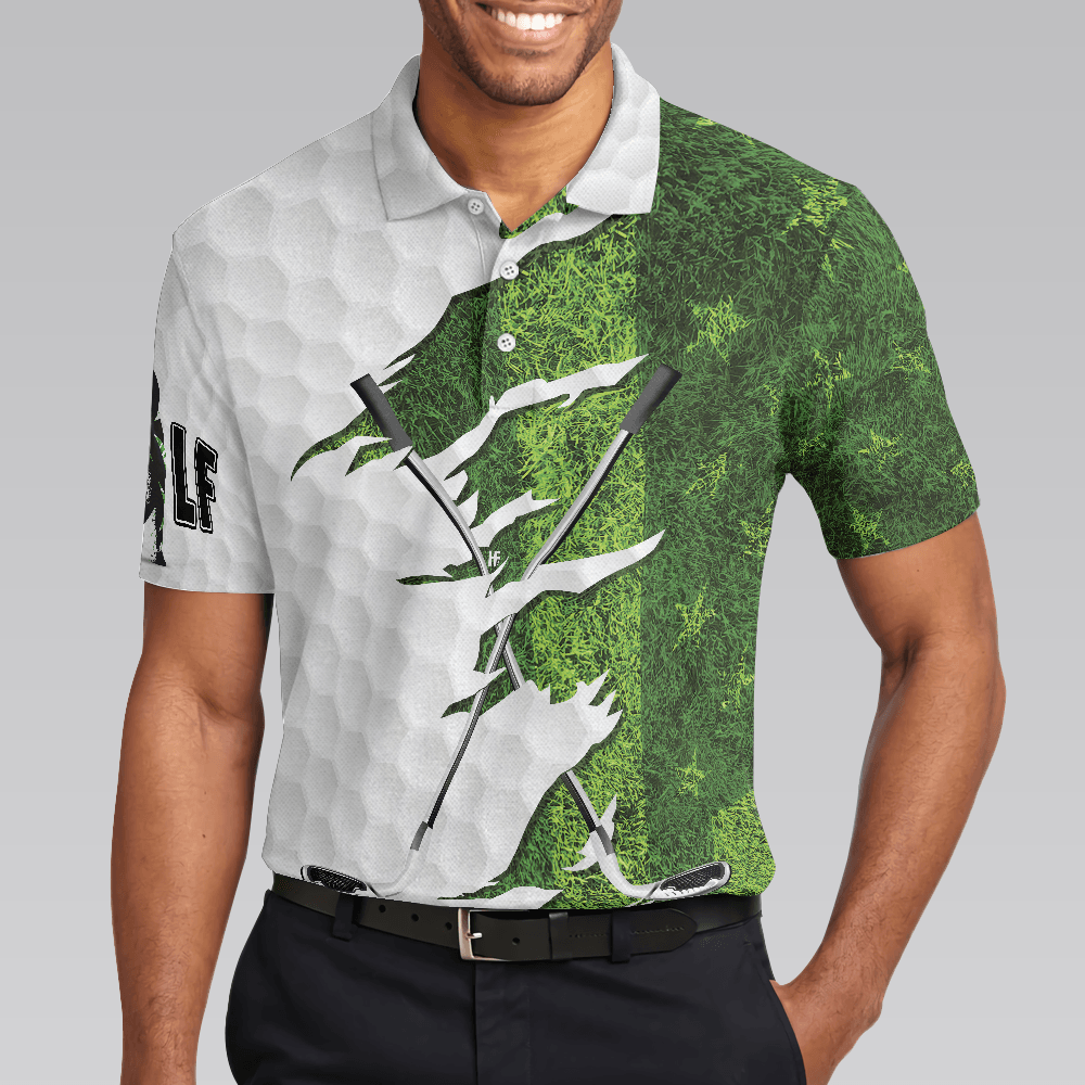 Men Golf Polo Shirt - Green American Flag Men Polo Shirt, Golf Ripped Clubs & Course American Golfer Polo Shirt, Patriotic Golf Shirt For Men - Amzanimalsgift