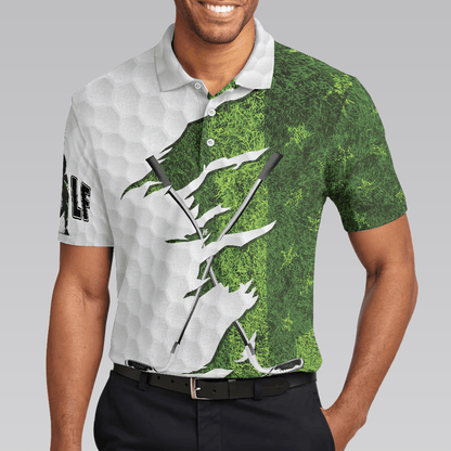 Men Golf Polo Shirt - Green American Flag Men Polo Shirt, Golf Ripped Clubs & Course American Golfer Polo Shirt, Patriotic Golf Shirt For Men - Amzanimalsgift