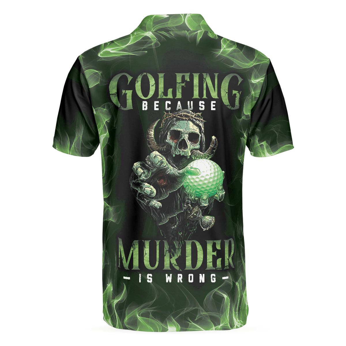 Men Golf Polo Shirt - Green Skull Golf Shirt Design, Scary Men Golf Polo Shirt - Perfect Polo Shirt For Men, Golfers - Amzanimalsgift