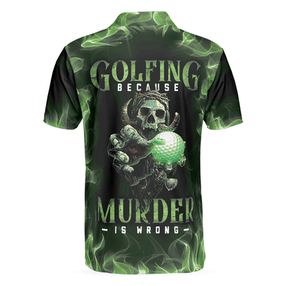Men Golf Polo Shirt - Green Skull Golf Shirt Design, Scary Men Golf Polo Shirt - Perfect Polo Shirt For Men, Golfers - Amzanimalsgift