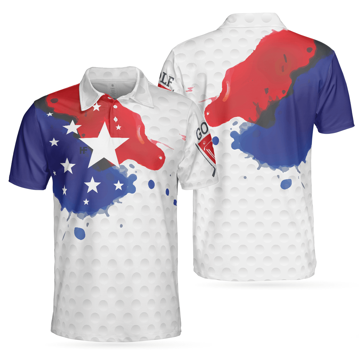 Men Golf Polo Shirt - Grunge Style American Flag Men Polo Shirt, Golf Pattern Wet Paint Polo Shirt, Patriotic Golf Shirt For Men - Amzanimalsgift