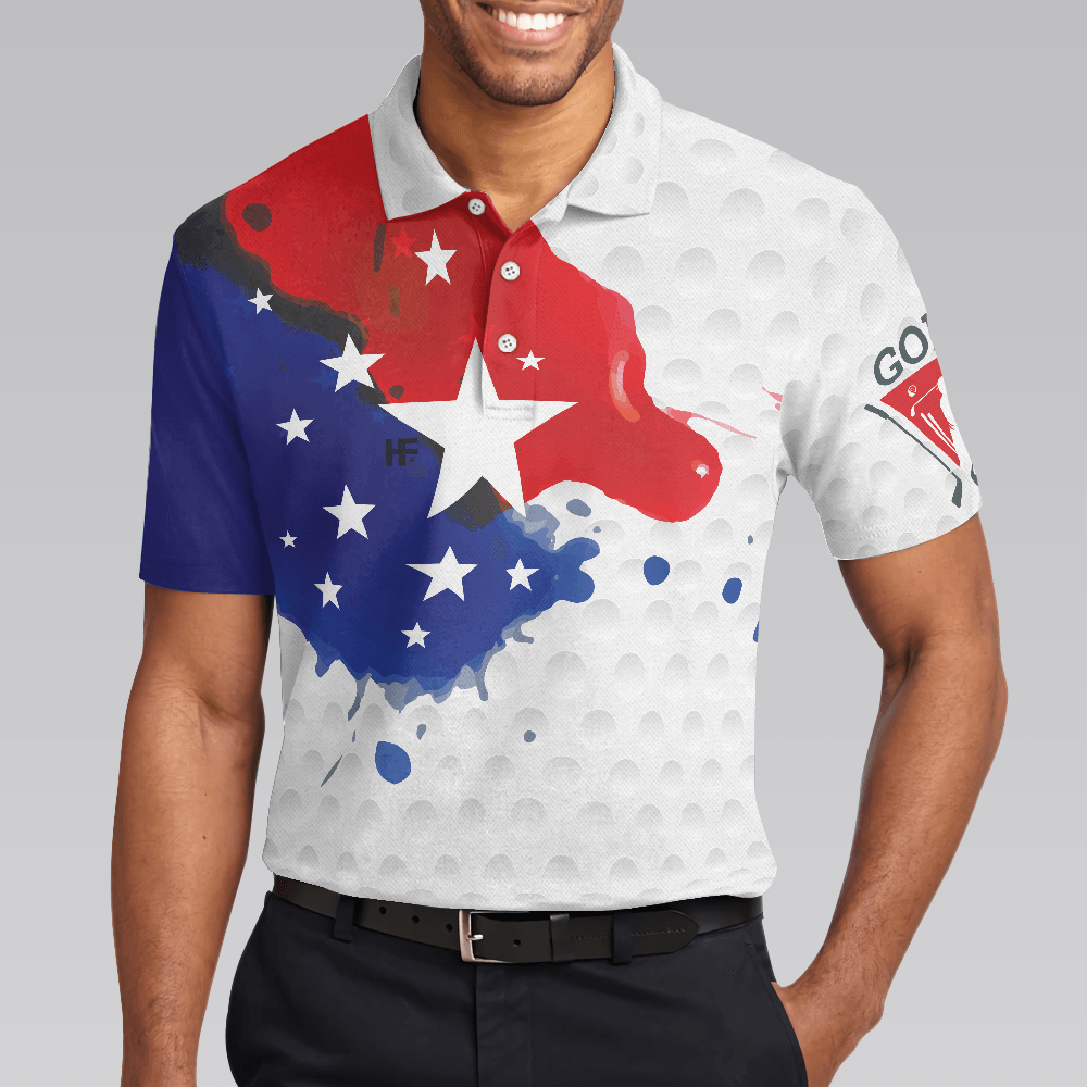 Men Golf Polo Shirt - Grunge Style American Flag Men Polo Shirt, Golf Pattern Wet Paint Polo Shirt, Patriotic Golf Shirt For Men - Amzanimalsgift