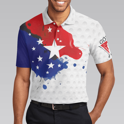 Men Golf Polo Shirt - Grunge Style American Flag Men Polo Shirt, Golf Pattern Wet Paint Polo Shirt, Patriotic Golf Shirt For Men - Amzanimalsgift