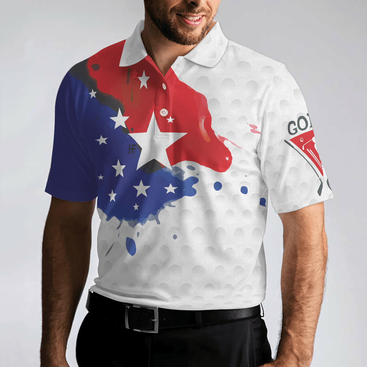 Men Golf Polo Shirt - Grunge Style American Flag Men Polo Shirt, Golf Pattern Wet Paint Polo Shirt, Patriotic Golf Shirt For Men - Amzanimalsgift