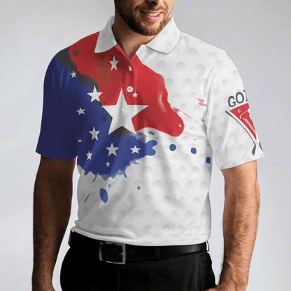 Men Golf Polo Shirt - Grunge Style American Flag Men Polo Shirt, Golf Pattern Wet Paint Polo Shirt, Patriotic Golf Shirt For Men - Amzanimalsgift