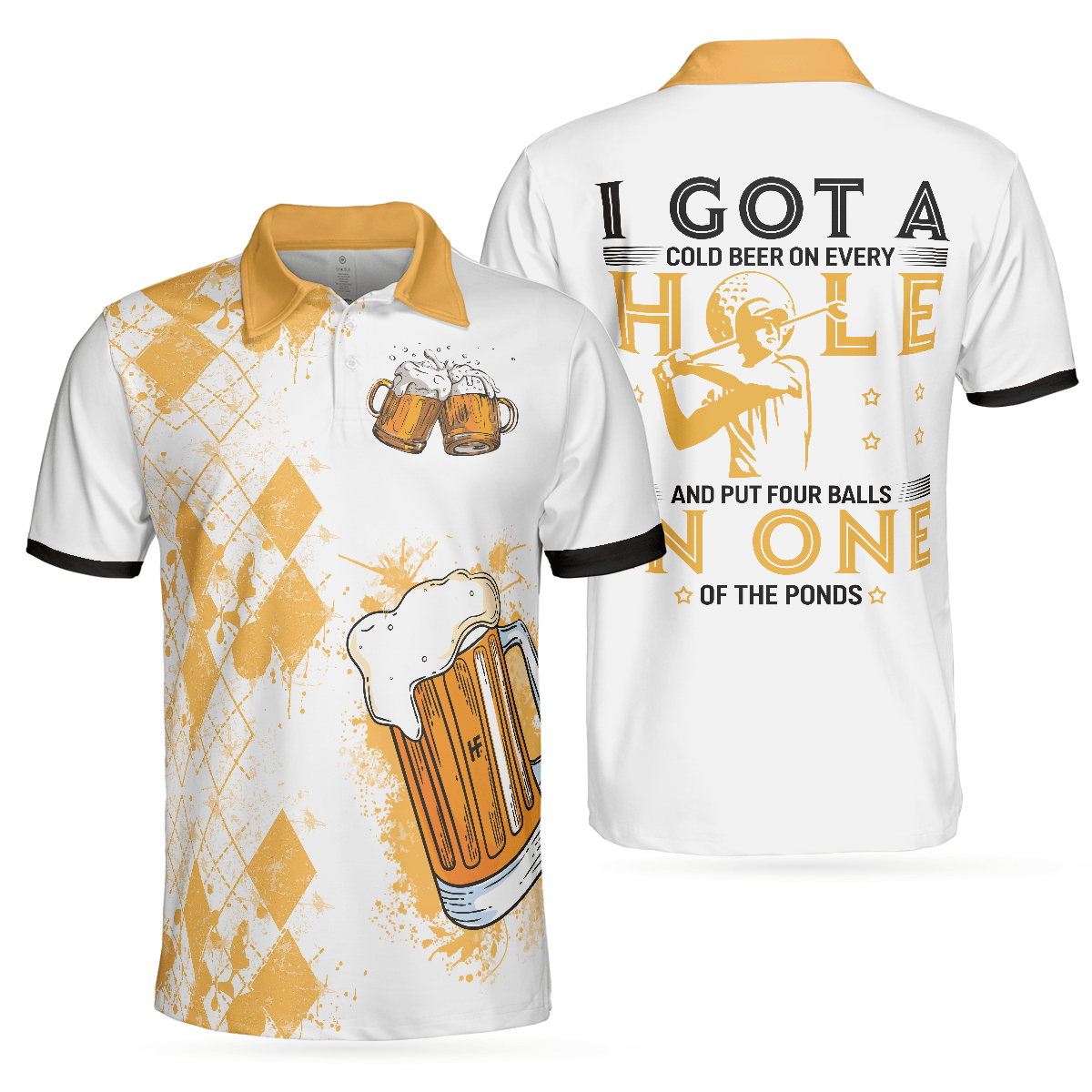 Men Golf Polo Shirt - I Got A Cold Beer On Every Hole Polo Shirt, Best Golf Shirt For Men, Golf Shirt For Beer Lovers - Amzanimalsgift