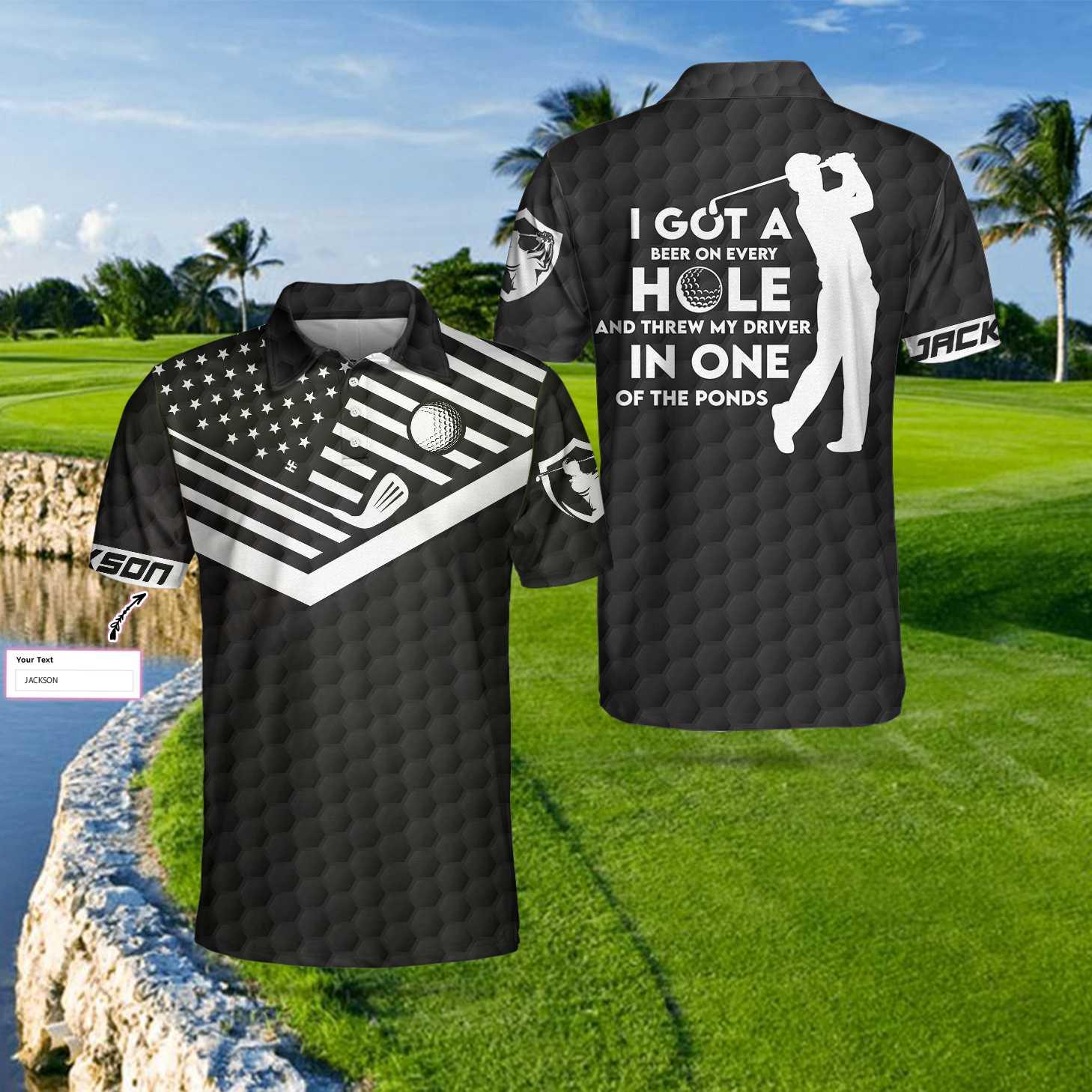 Men Golf Polo Shirt - I Got A Hole In One Custom Polo Shirt, Personalized Golf American Flag Polo Shirt, Cool Golf Shirt For Men - Amzanimalsgift