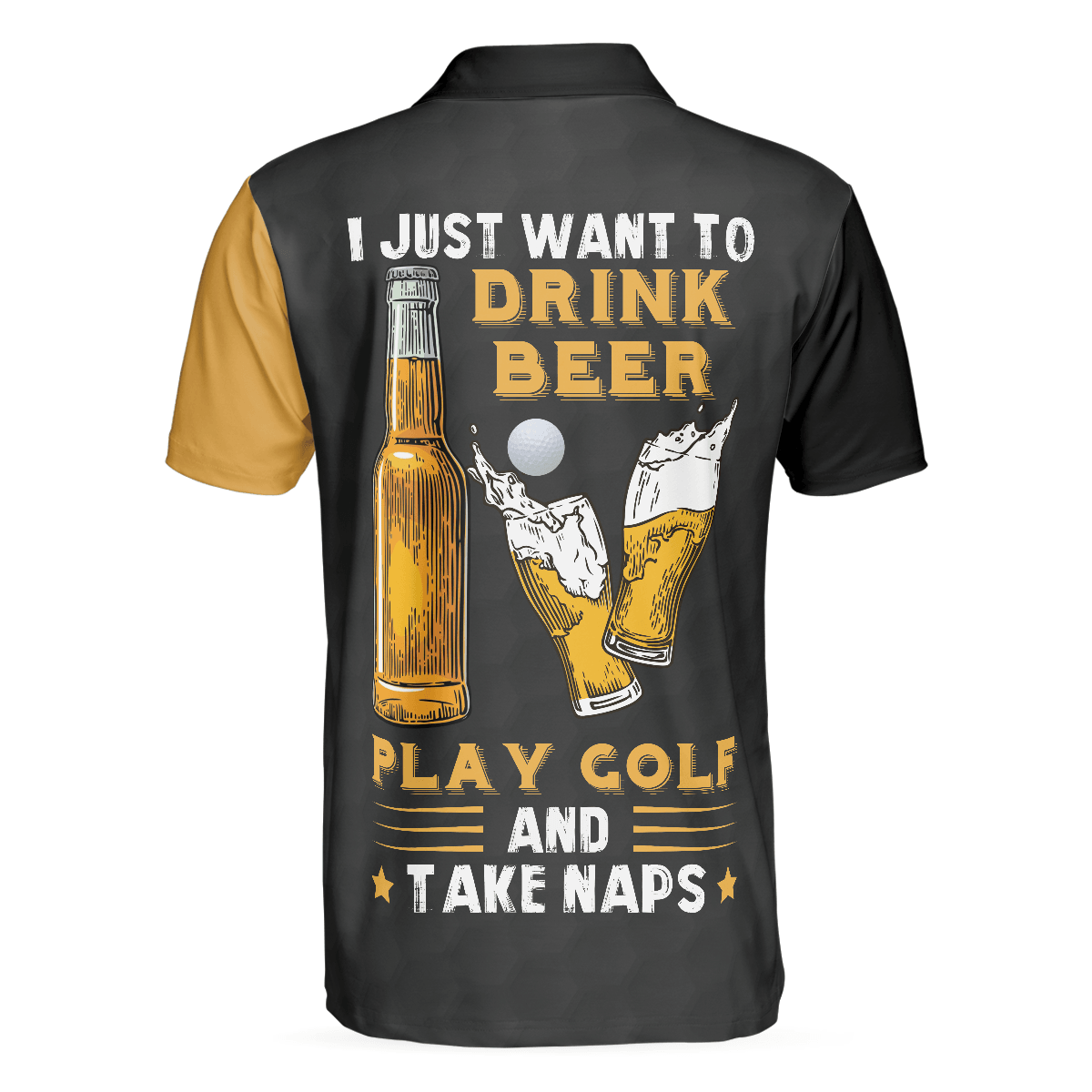 Men Golf Polo Shirt - I Just Want To Drink Beer Play Golf And Take Naps Polo Shirt, Yellow Argyle Pattern Golfing Shirt For Men - Amzanimalsgift