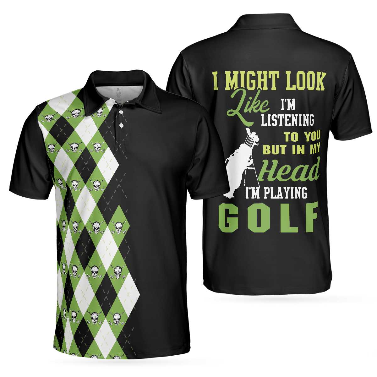 Men Golf Polo Shirt - I Might Look Like I'm Listening To You But In My Head I'm Playing Golf Polo Shirt - Perfect Gift For Men, Golfers - Amzanimalsgift