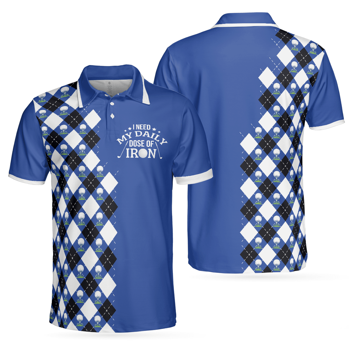 Men Golf Polo Shirt - I Need My Daily Dose Of Iron Polo Shirt, Argyle Pattern Polo Shirt, Best Golf Shirt For Men, Golfers - Amzanimalsgift