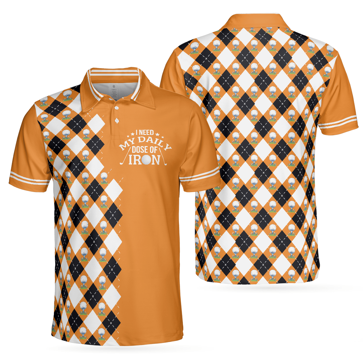 Men Golf Polo Shirt - I Need My Daily Dose Of Iron Remastered Polo Shirt, Argyle Pattern Polo Shirt, Best Golf Shirt For Men, Golfers - Amzanimalsgift