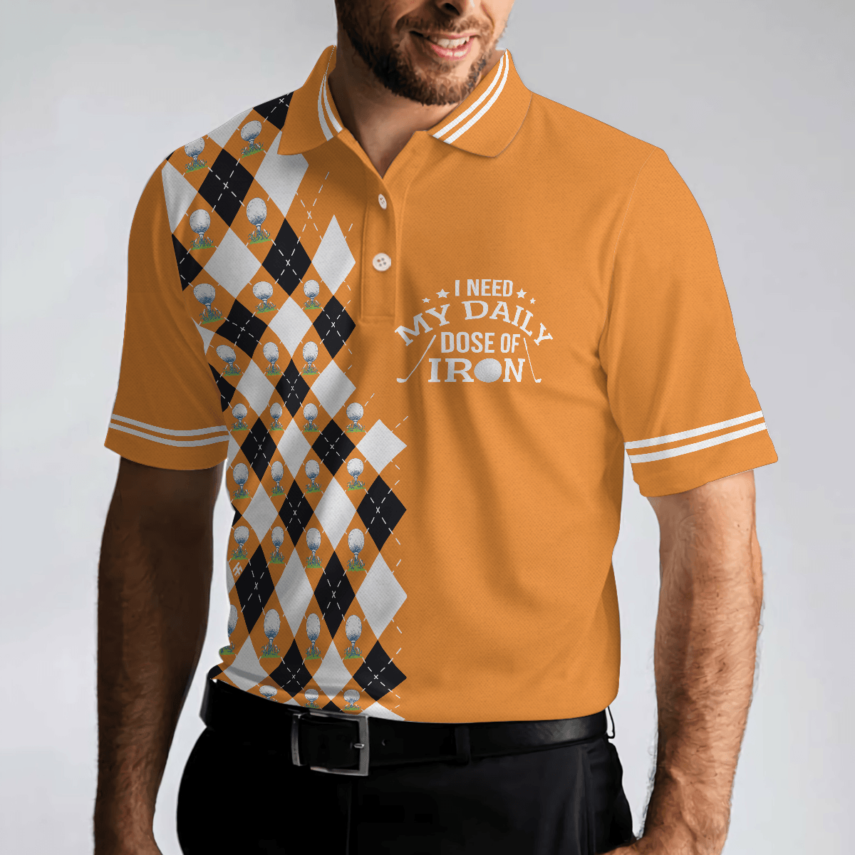 Men Golf Polo Shirt - I Need My Daily Dose Of Iron Remastered Polo Shirt, Argyle Pattern Polo Shirt, Best Golf Shirt For Men, Golfers - Amzanimalsgift