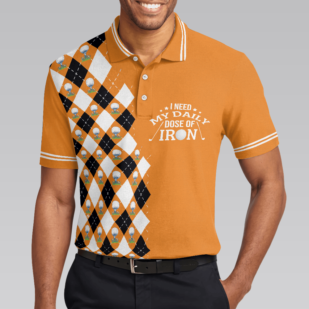 Men Golf Polo Shirt - I Need My Daily Dose Of Iron Remastered Polo Shirt, Argyle Pattern Polo Shirt, Best Golf Shirt For Men, Golfers - Amzanimalsgift