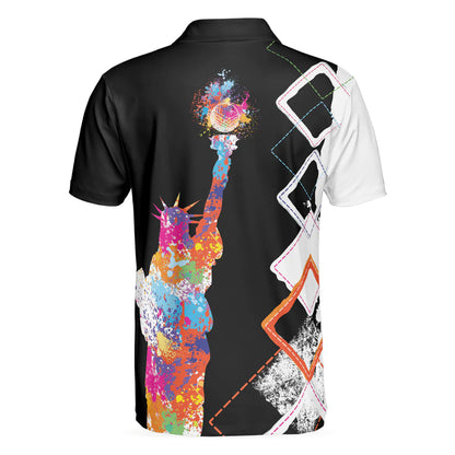 Men Golf Polo Shirt, Let's Par Tee Golfer Polo Shirt, Black And White Argyle Pattern Golf, Colorful Lady Liberty Patriotic Shirt For Men, Golfers - Amzanimalsgift