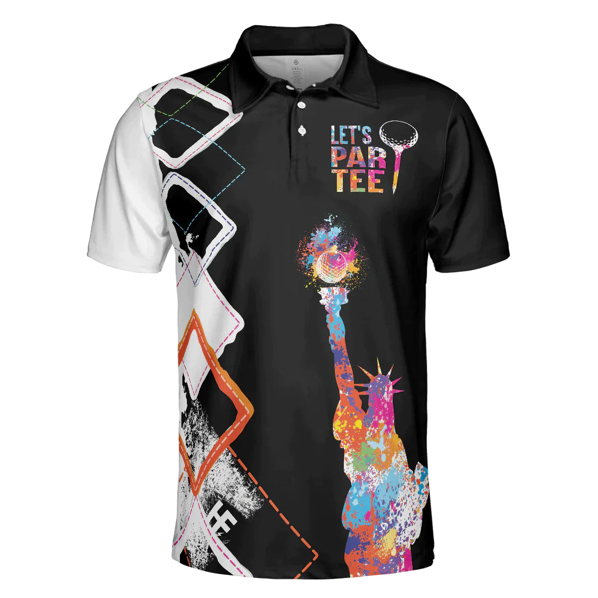 Men Golf Polo Shirt, Let's Par Tee Golfer Polo Shirt, Black And White Argyle Pattern Golf, Colorful Lady Liberty Patriotic Shirt For Men, Golfers - Amzanimalsgift