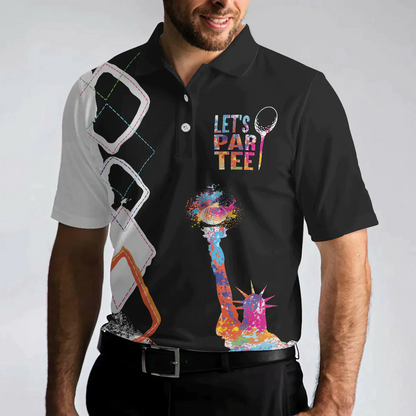 Men Golf Polo Shirt, Let's Par Tee Golfer Polo Shirt, Black And White Argyle Pattern Golf, Colorful Lady Liberty Patriotic Shirt For Men, Golfers - Amzanimalsgift