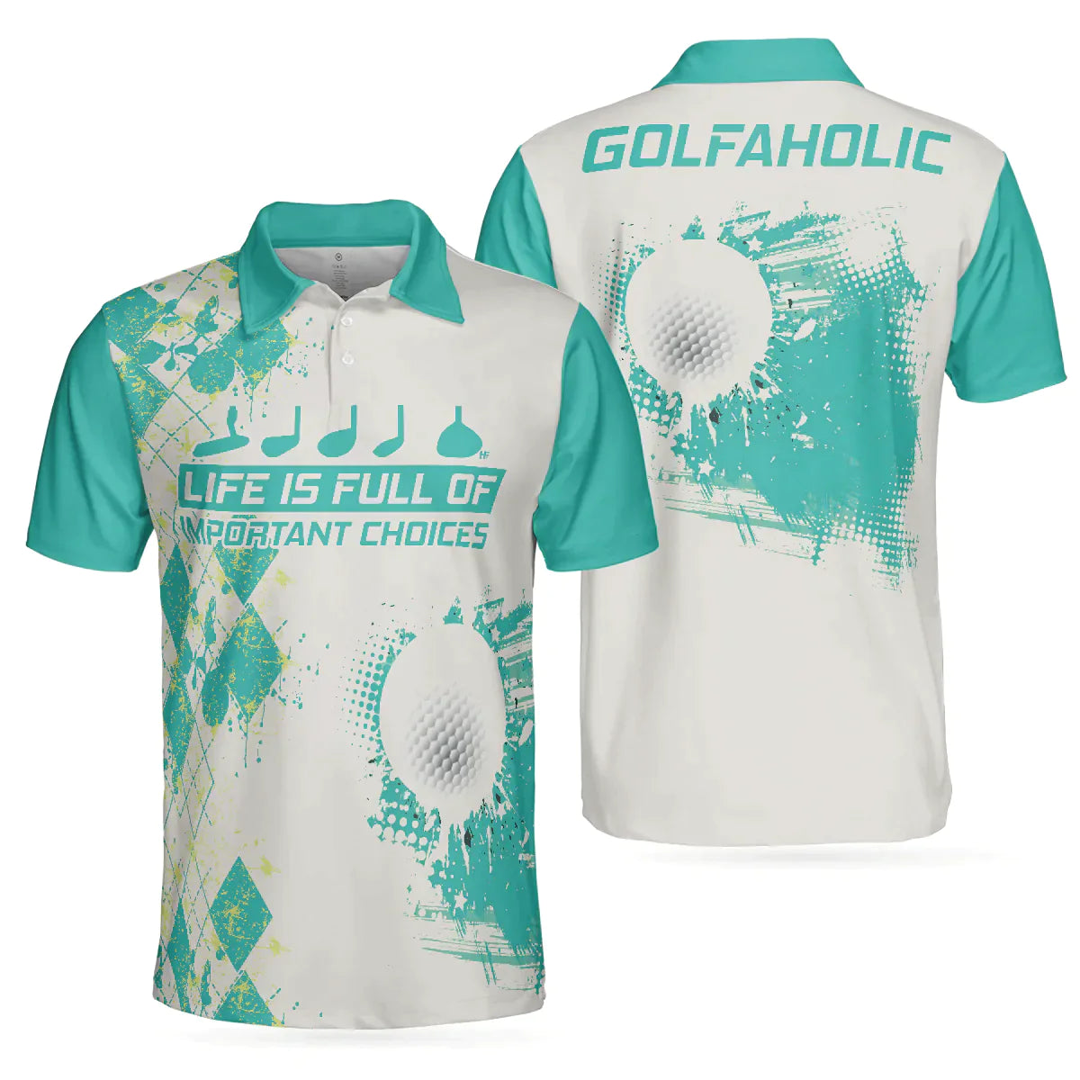 Men Golf Polo Shirt - Life Is Full Of Important Choices, Cyan Argyle Pattern Men Golf Polo Shirt - Perfect Polo Shirt For Men, Golfers - Amzanimalsgift