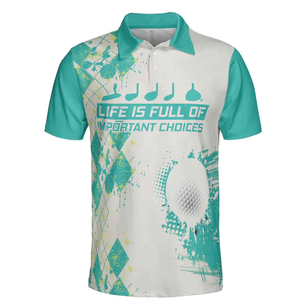 Men Golf Polo Shirt - Life Is Full Of Important Choices, Cyan Argyle Pattern Men Golf Polo Shirt - Perfect Polo Shirt For Men, Golfers - Amzanimalsgift