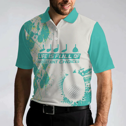 Men Golf Polo Shirt - Life Is Full Of Important Choices, Cyan Argyle Pattern Men Golf Polo Shirt - Perfect Polo Shirt For Men, Golfers - Amzanimalsgift