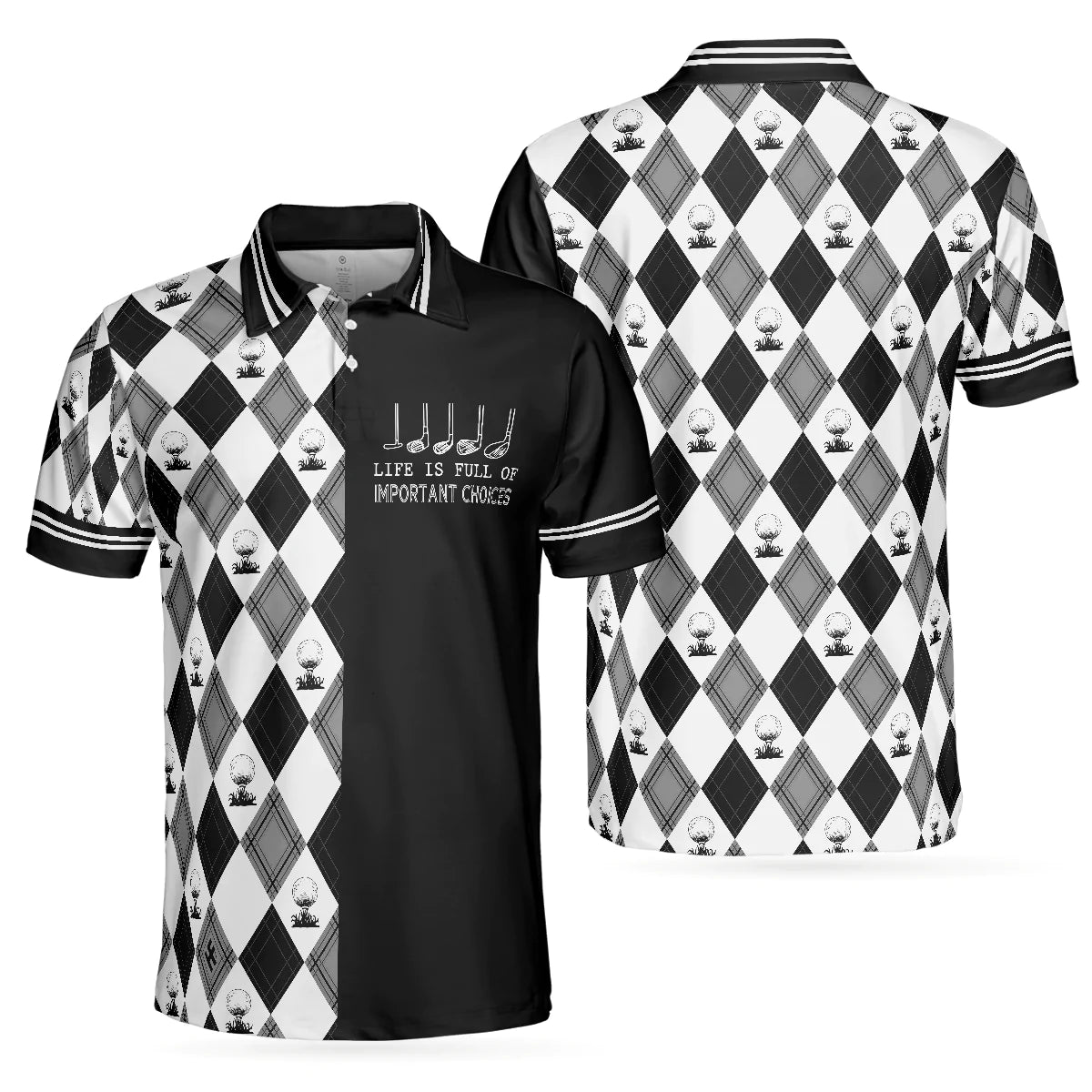 Men Golf Polo Shirt - Life Is Full Of Important Choices Golf Polo Shirt, Black And White Golf Pattern Men Golf Polo Shirt - Perfect Polo Shirt For Men - Amzanimalsgift