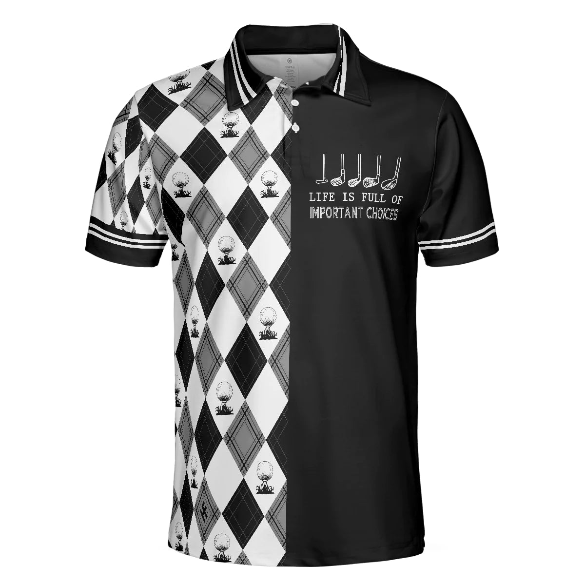 Men Golf Polo Shirt - Life Is Full Of Important Choices Golf Polo Shirt, Black And White Golf Pattern Men Golf Polo Shirt - Perfect Polo Shirt For Men - Amzanimalsgift