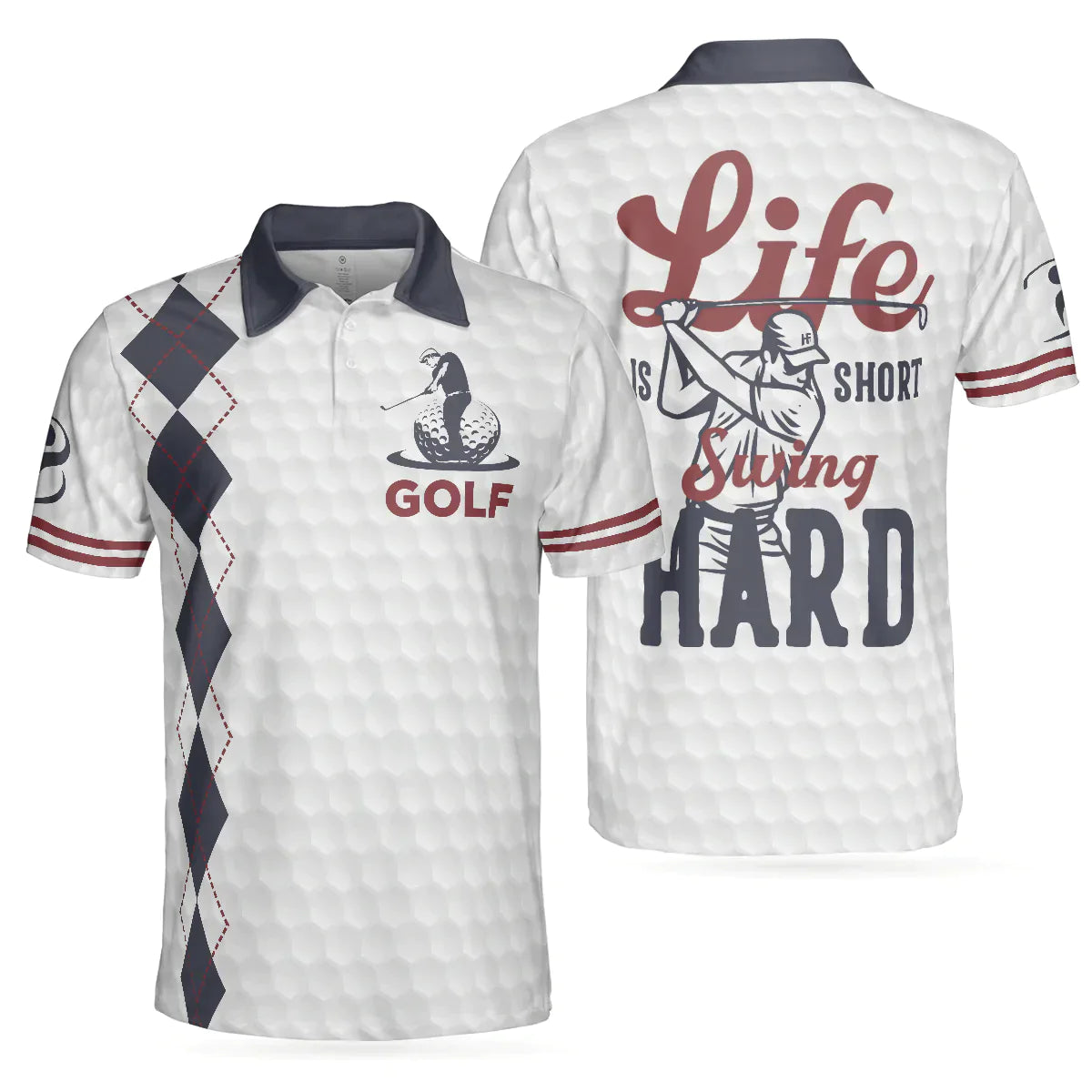 Men Golf Polo Shirt - Life Is Short Swing Hard, Grey Argyle Men Golf Polo Shirt - Perfect Polo Shirt For Men, Golfers - Amzanimalsgift