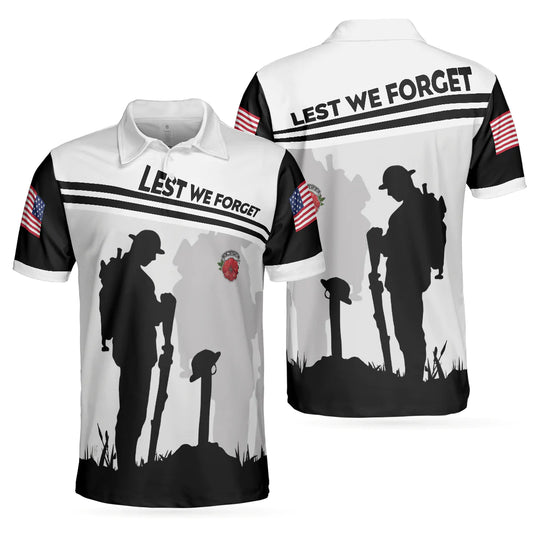 Men Golf Polo Shirt - Military Veteran American Flag Golf Men Polo Shirt, Lest We Forget Shirt For Men, Patriot Shirt For Veteran - Amzanimalsgift