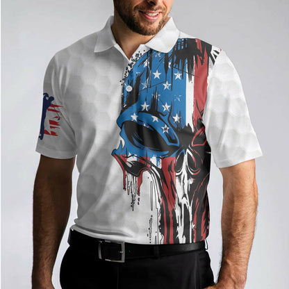 Men Golf Polo Shirt - Patriot White Golf Pattern Wet Paint Skull Men Polo Shirt, Golf American Flag Polo Shirt, Patriotic Golf Shirt For Men, Best Gift For Golfers - Amzanimalsgift