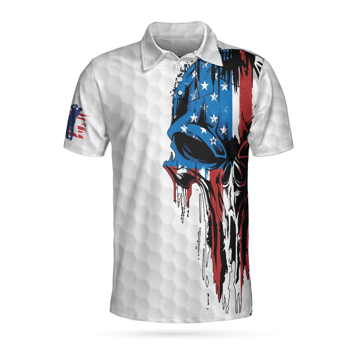 Men Golf Polo Shirt - Patriot White Golf Pattern Wet Paint Skull Men Polo Shirt, Golf American Flag Polo Shirt, Patriotic Golf Shirt For Men, Best Gift For Golfers - Amzanimalsgift