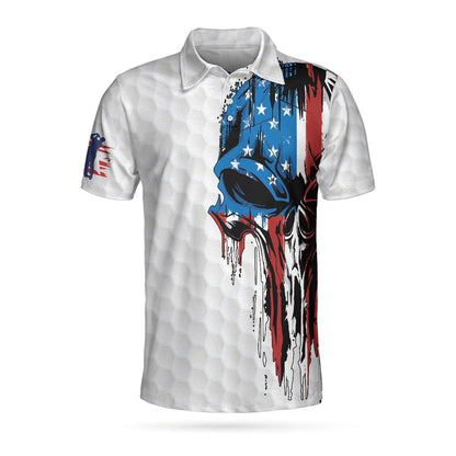 Men Golf Polo Shirt - Patriot White Golf Pattern Wet Paint Skull Men Polo Shirt, Golf American Flag Polo Shirt, Patriotic Golf Shirt For Men, Best Gift For Golfers - Amzanimalsgift