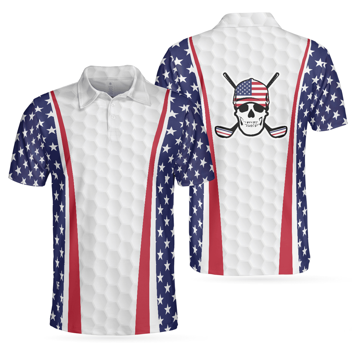Men Golf Polo Shirt - Patriotic Golf Texture Skull USA Flag Golf Men Polo Shirt, American Flag Polo Shirt, Best Golf Shirt For Men - Amzanimalsgift