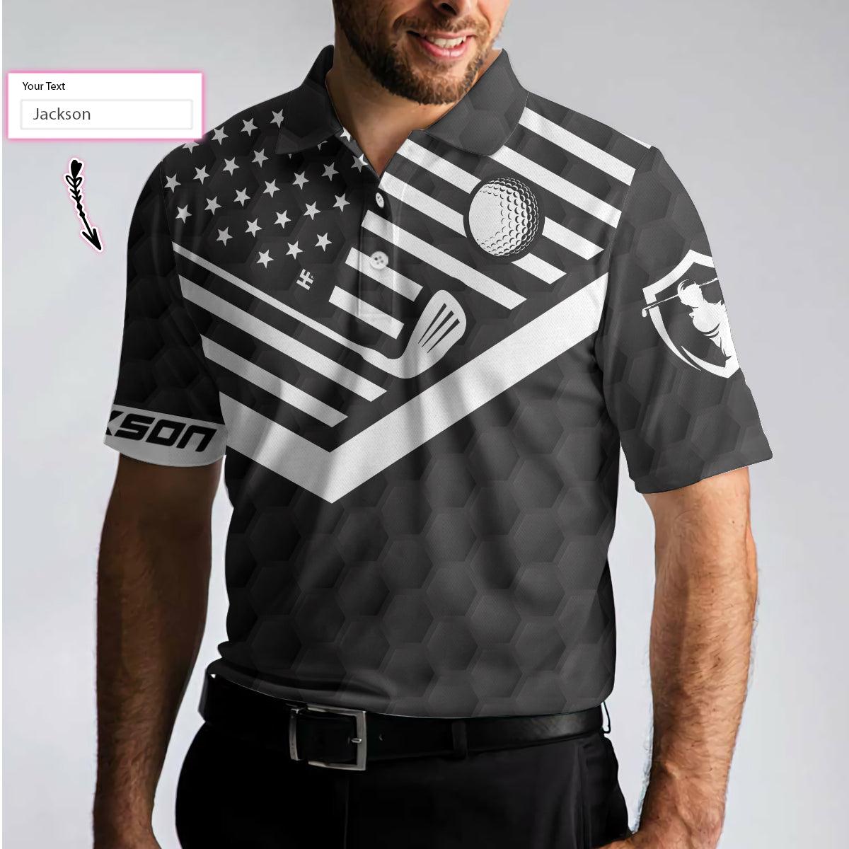 Men Golf Polo Shirt - Personalized Black American Flag Golf Men Polo Shirt, Eat Sleep Golf Repeat Custom Shirt For Men, Gift For Golfers - Amzanimalsgift