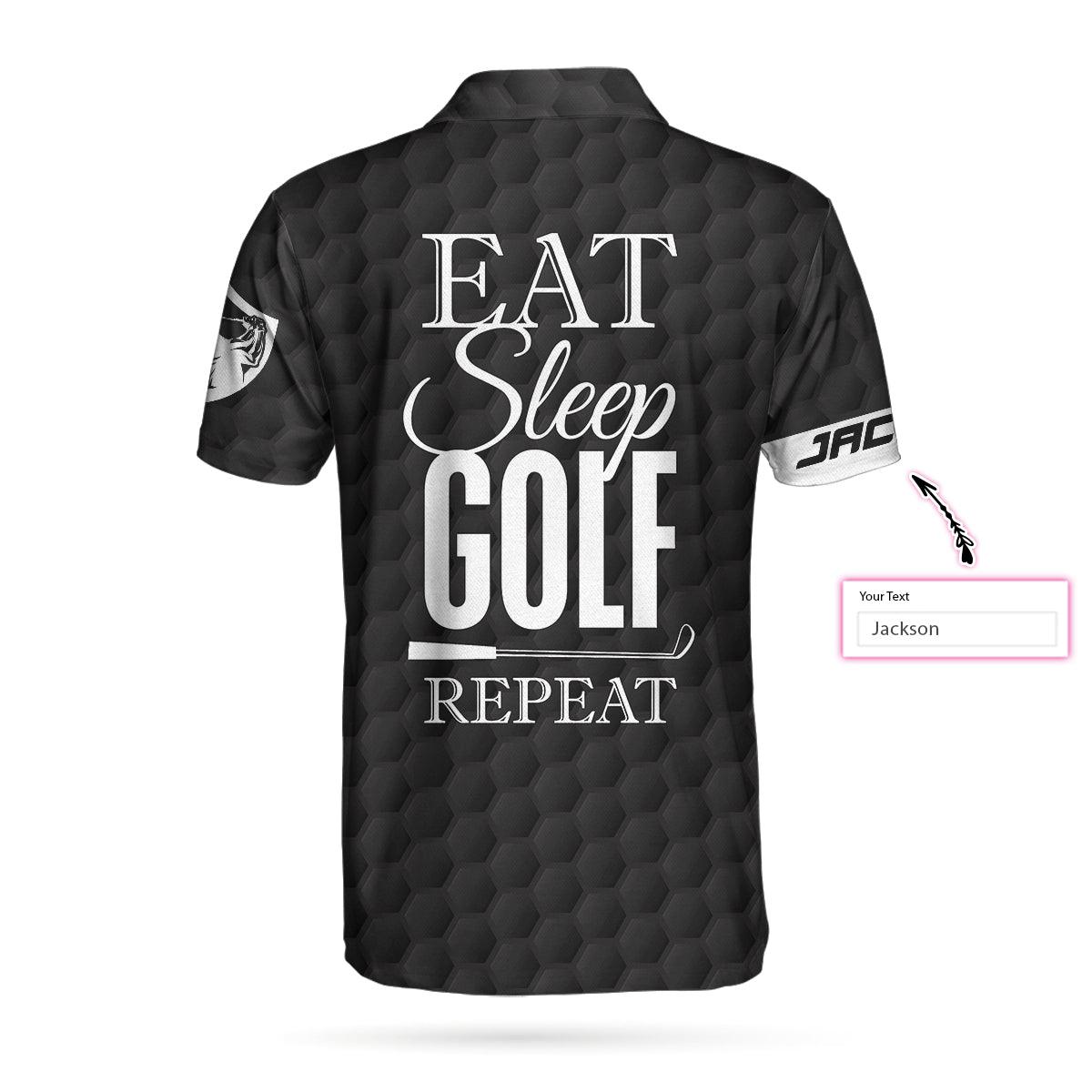 Men Golf Polo Shirt - Personalized Black American Flag Golf Men Polo Shirt, Eat Sleep Golf Repeat Custom Shirt For Men, Gift For Golfers - Amzanimalsgift