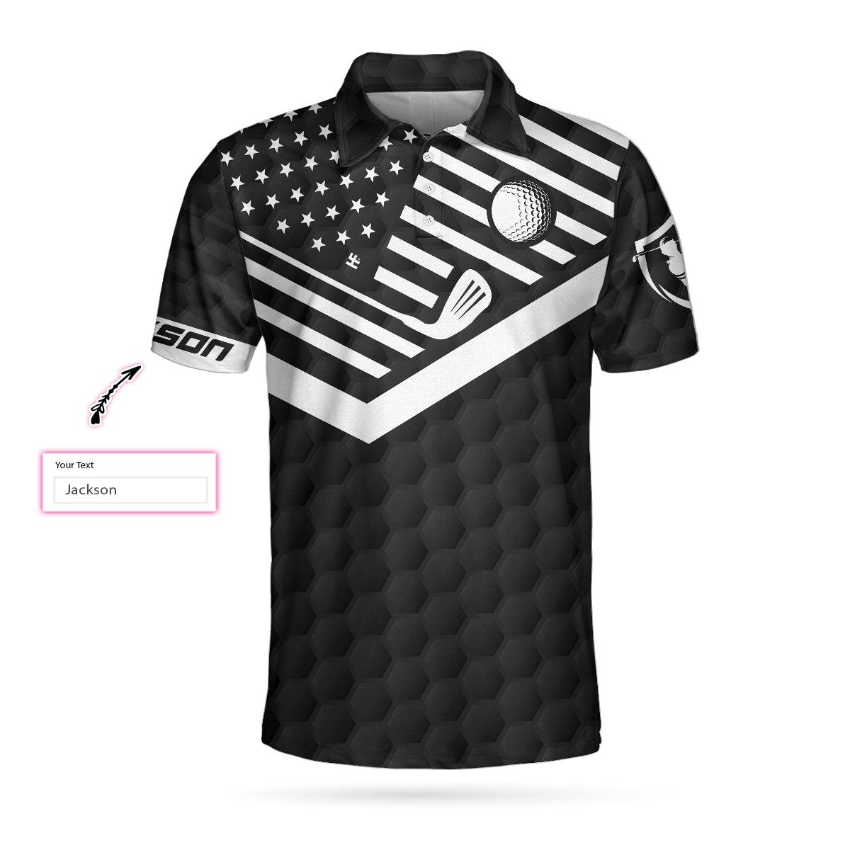 Men Golf Polo Shirt - Personalized Black American Flag Golf Men Polo Shirt, Eat Sleep Golf Repeat Custom Shirt For Men, Gift For Golfers - Amzanimalsgift