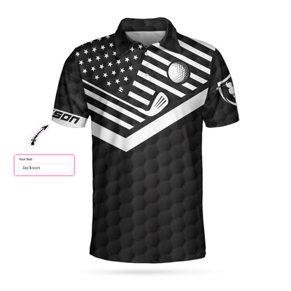 Men Golf Polo Shirt - Personalized Black American Flag Golf Men Polo Shirt, Eat Sleep Golf Repeat Custom Shirt For Men, Gift For Golfers - Amzanimalsgift