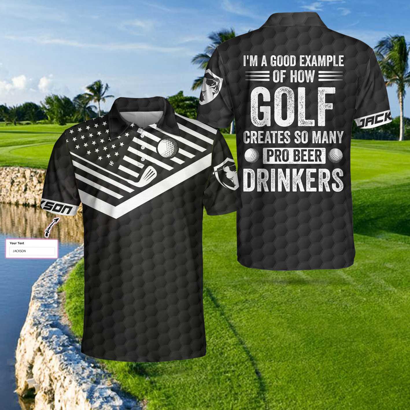 Men Golf Polo Shirt - Personalized Black American Flag Golf Men Polo Shirt, I'm A Golf Pro Custom Polo Shirt, Cool Gift For Golfers - Amzanimalsgift