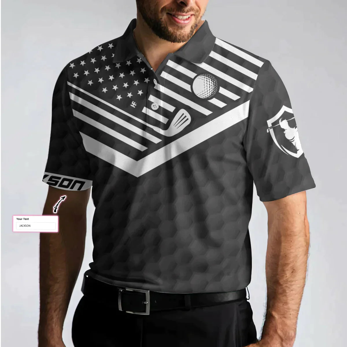 Men Golf Polo Shirt - Personalized Black American Flag Golf Men Polo Shirt, Just Swing It Golf Custom Shirt For Male, Golf Lover - Amzanimalsgift